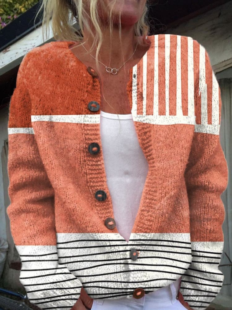 Retro Abstract Art Druck Freizeit Knopf-Cardigan Pullover