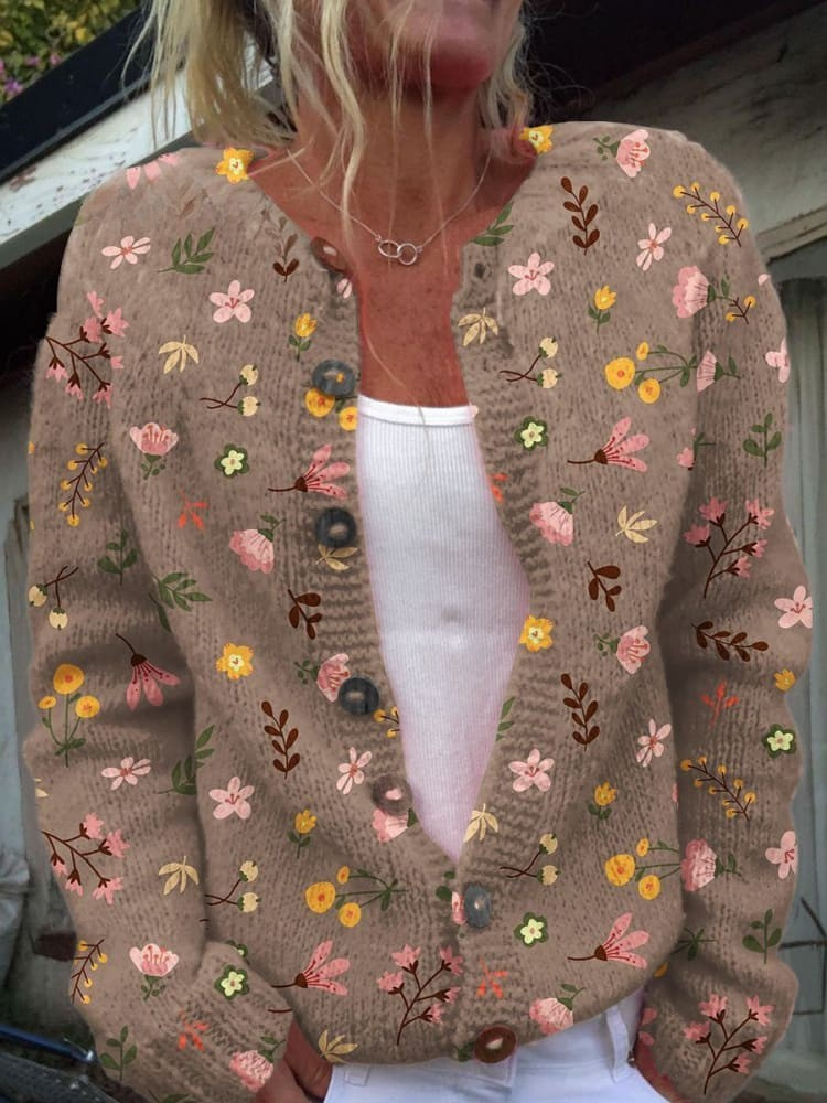 Blumenmuster Knopf-Front Freizeit Cardigan Pullover