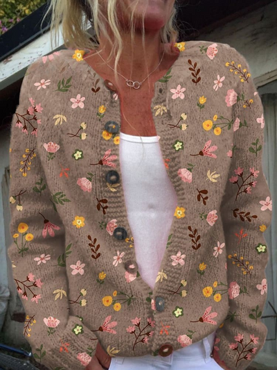 Blumenmuster Knopf-Front Freizeit Cardigan Pullover