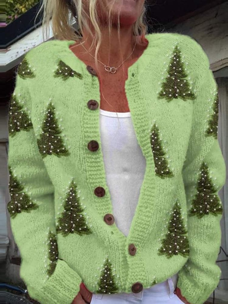 Damen Lovely Christmas Tree Art Print Knopf-Cardigan Pullover