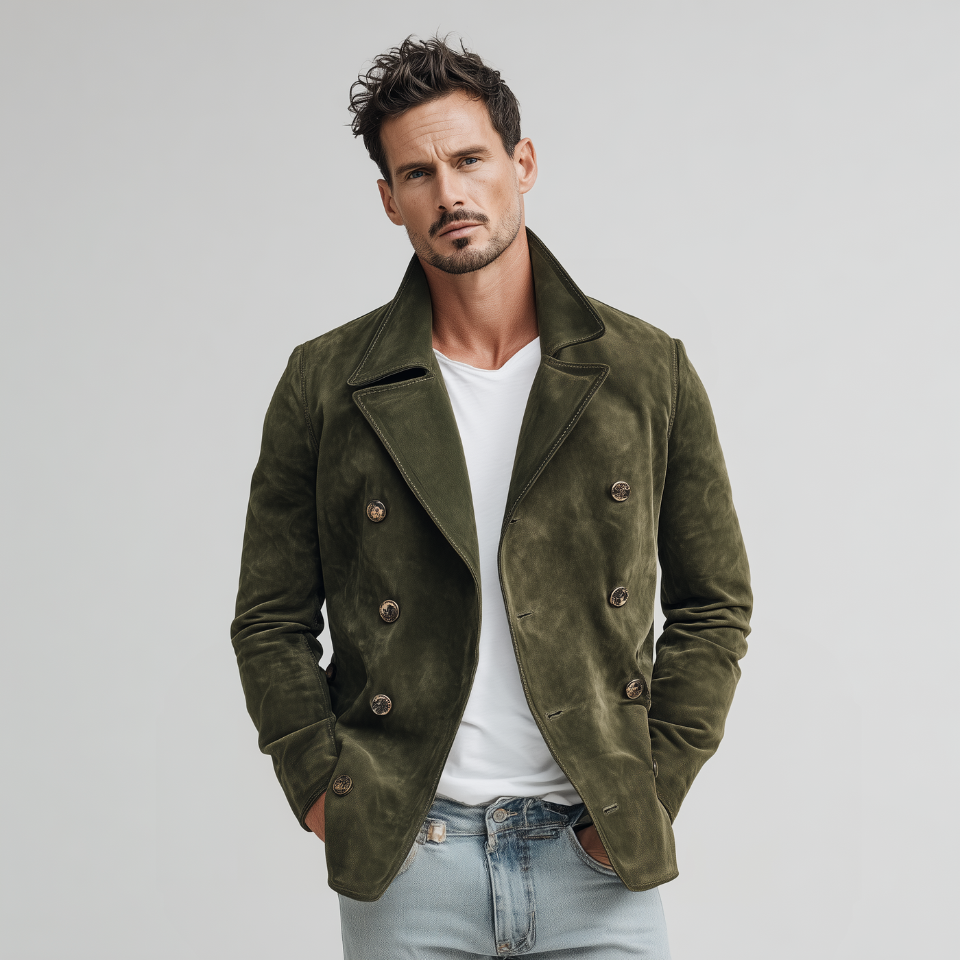 Zweireihige Wildlederjacke für Herren Emil