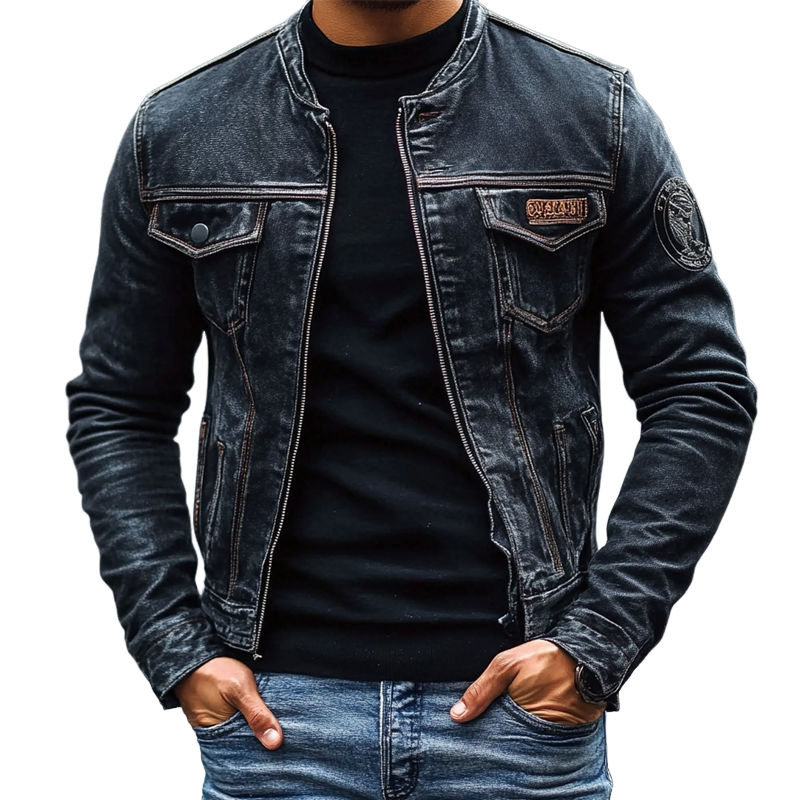 Herren Jeansjacke im Vintage-Stil mit Baseballkragen und tailliertem Schnitt – Hubert