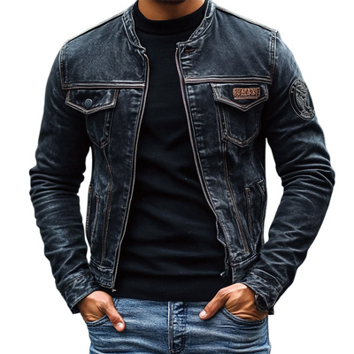 Herren Jeansjacke im Vintage-Stil mit Baseballkragen und tailliertem Schnitt – Hubert