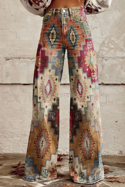 Vintage Boho-Hosen mit Aztekenmuster
