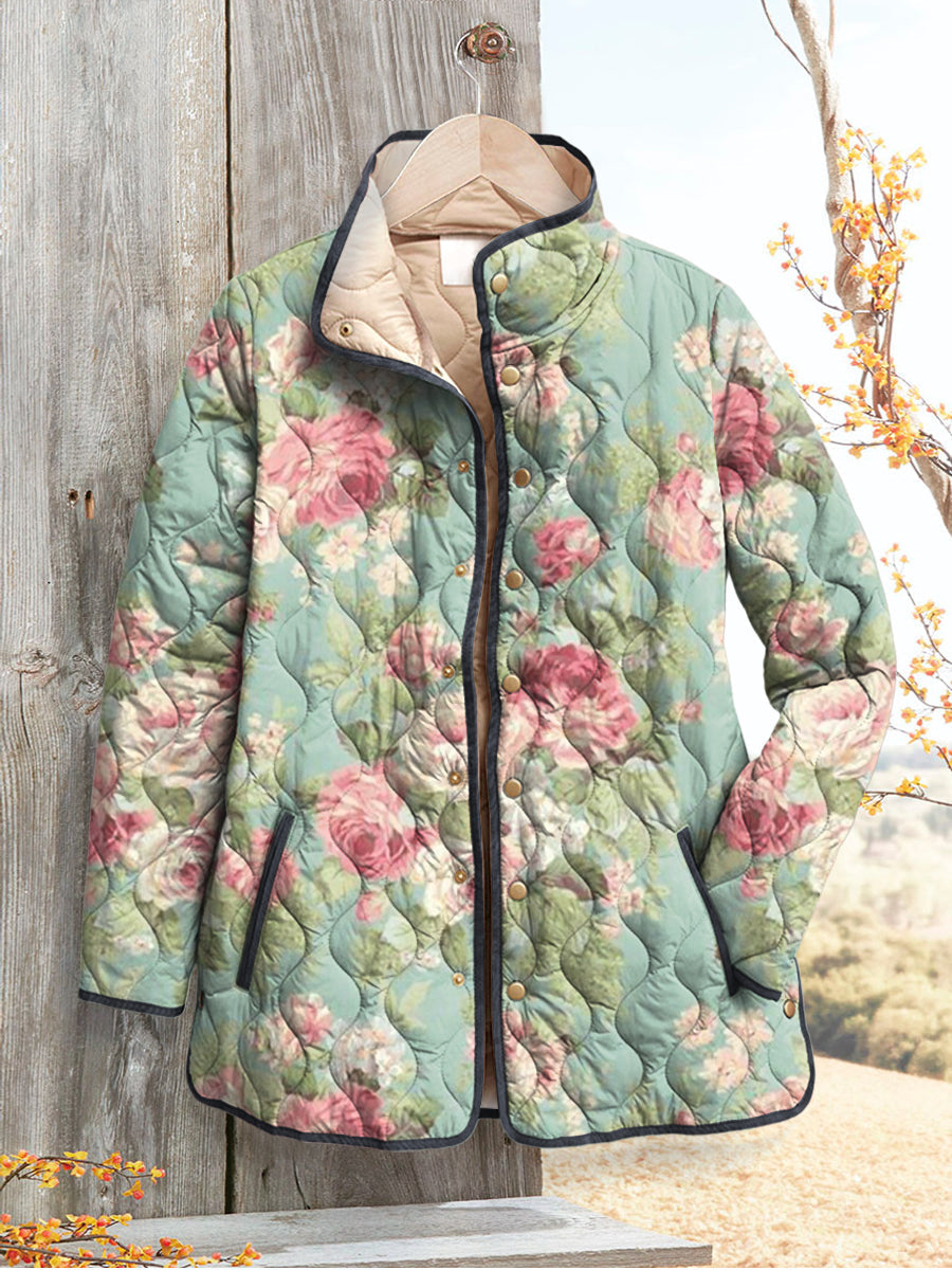 Veste Matelassée à Motif Floral Rétro pour Femmes