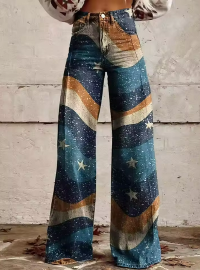 Boho Vintage-Hosen mit Sterne-und-Streifen-Muster