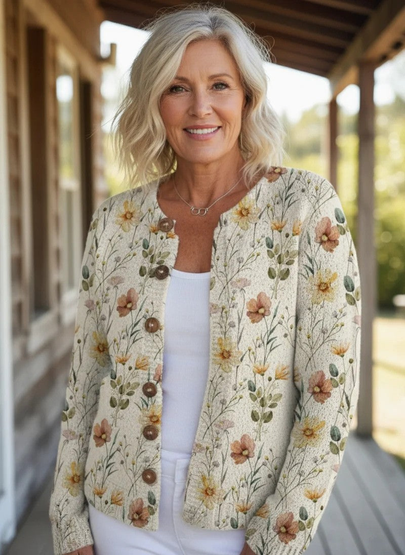 Wasserfarben Garten Blumenmuster Bedruckter Knopf-Cardigan Pullover