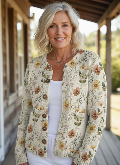 Wasserfarben Garten Blumenmuster Bedruckter Knopf-Cardigan Pullover