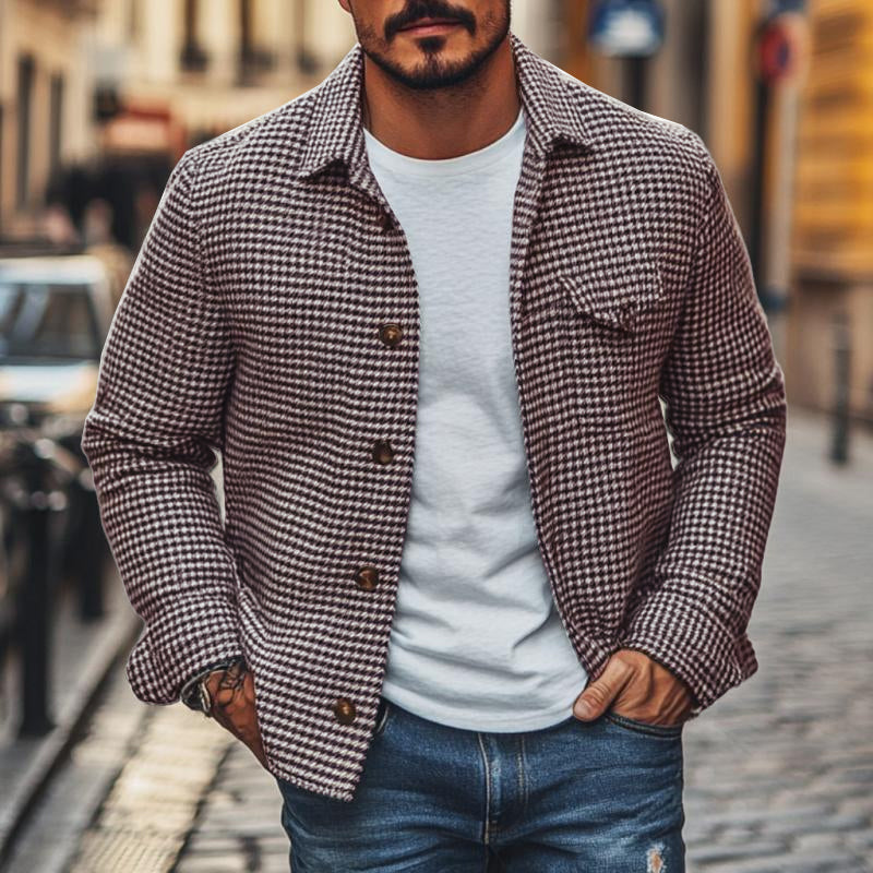 Vintage-Herrenhemdjacke im Hahnentrittmuster mit Revers Artur