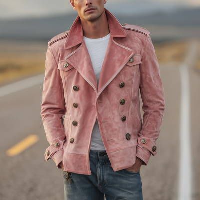 Herrenjacke Szymon zweireihig Retro Western mit Klappen und Wildlederepauletten