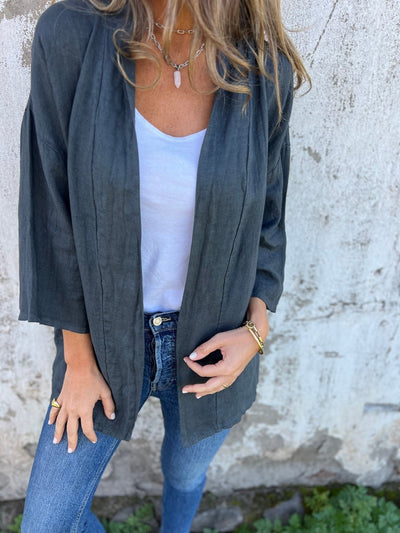 Leinen-Cardigan mit Rüschen