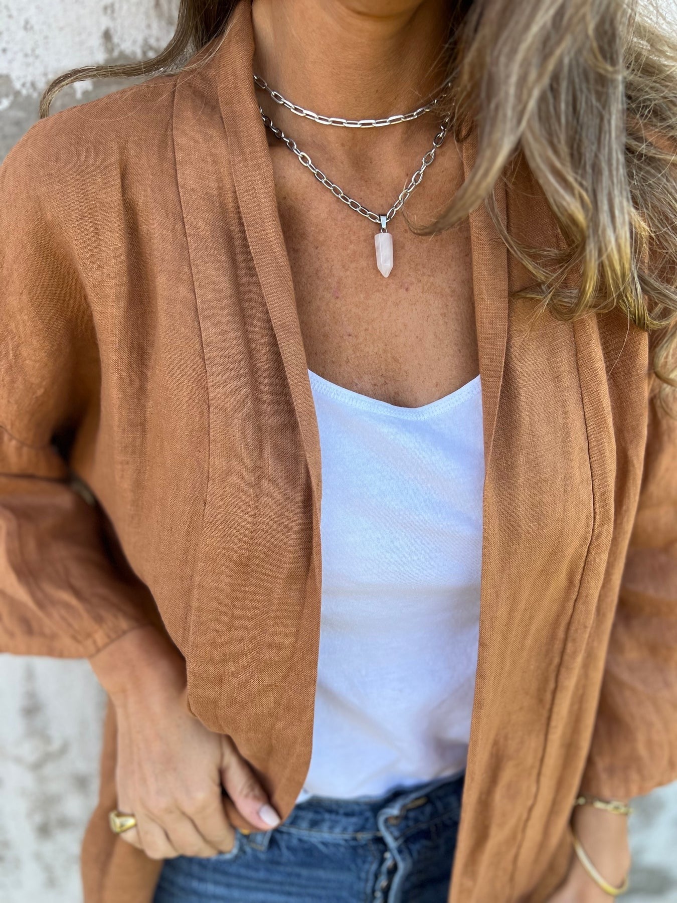 Leinen-Cardigan mit Rüschen