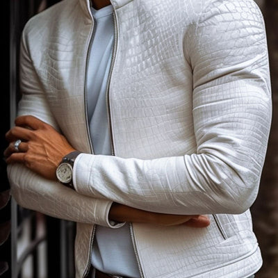 Herren-Lederjacke Igor mit Stehkragen, Steinmuster und Reißverschluss, taillierte Passform