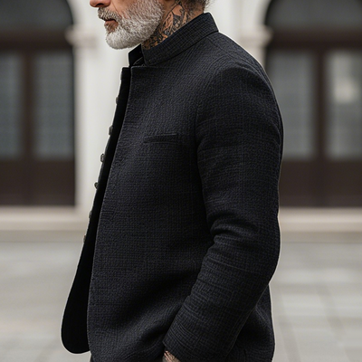 Herren Einreiher kariertes Sakko mit Stehkragen Kacper