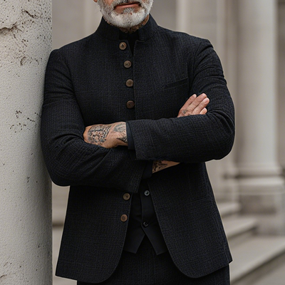 Herren Einreiher kariertes Sakko mit Stehkragen Kacper