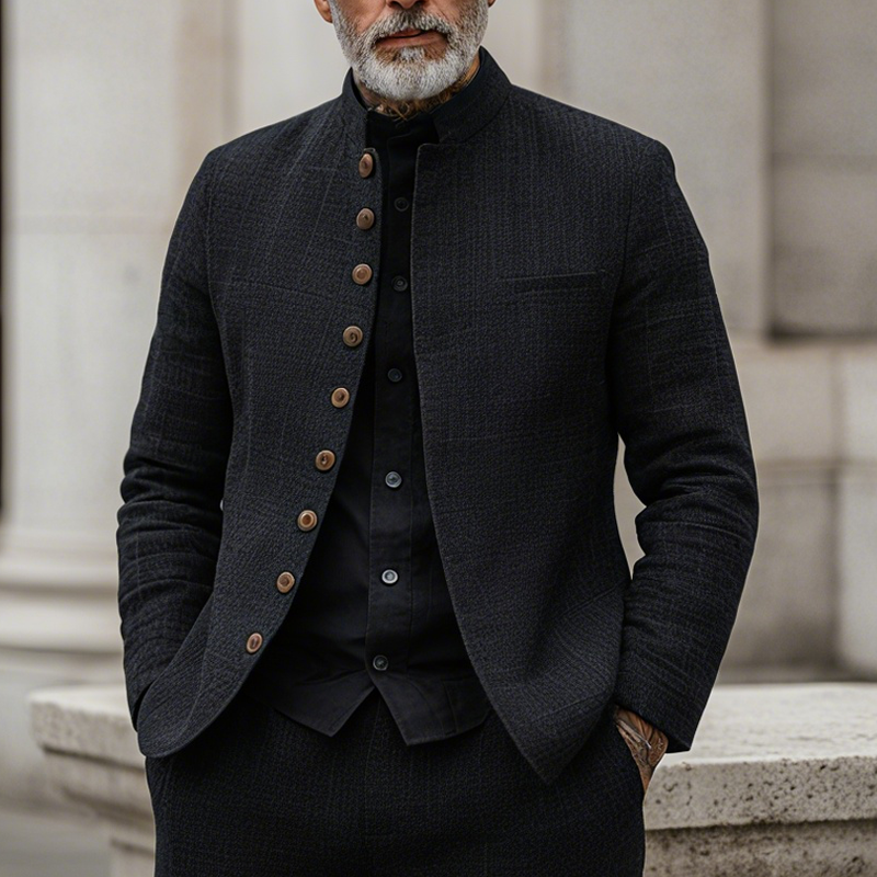 Herren Einreiher kariertes Sakko mit Stehkragen Kacper