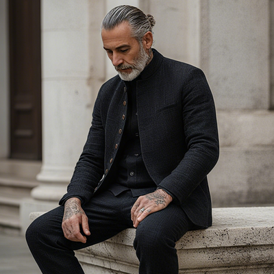 Herren Einreiher kariertes Sakko mit Stehkragen Kacper