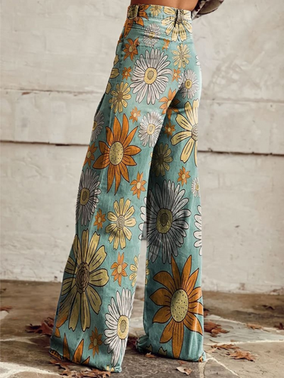 Boho-Jeanshose mit Blumenmuster
