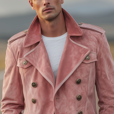 Herrenjacke Szymon zweireihig Retro Western mit Klappen und Wildlederepauletten