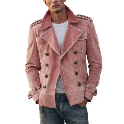 Herrenjacke Szymon zweireihig Retro Western mit Klappen und Wildlederepauletten