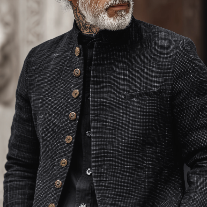 Herren Einreiher kariertes Sakko mit Stehkragen Kacper