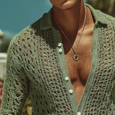 Herren Retro Hemd aus Strick mit ausgeschnittenem Kragen Franciszek