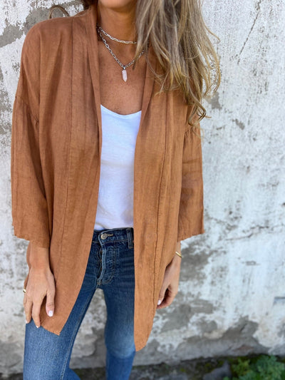 Leinen-Cardigan mit Rüschen