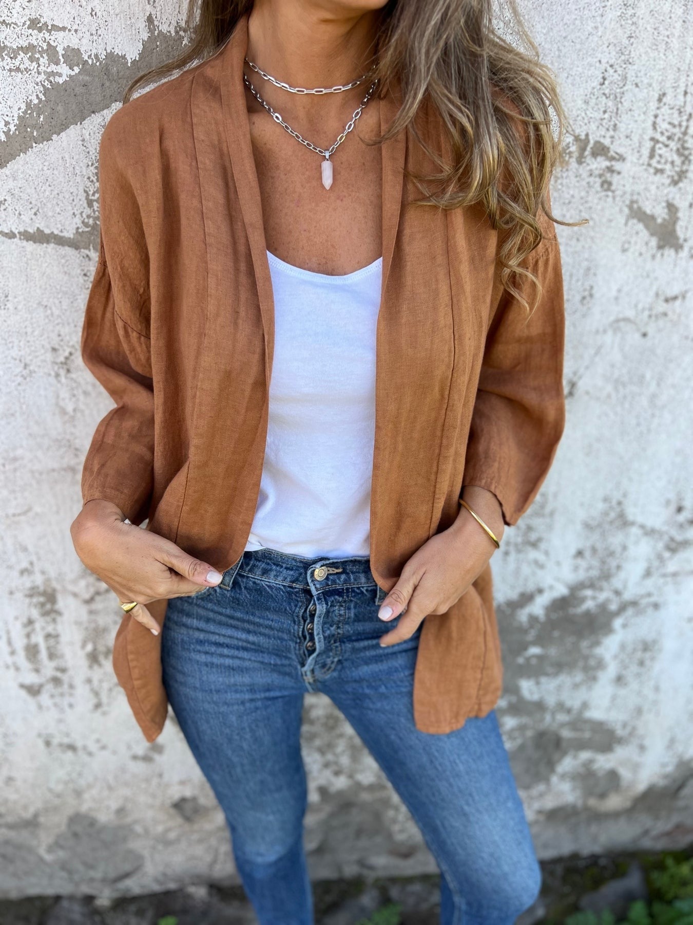 Leinen-Cardigan mit Rüschen