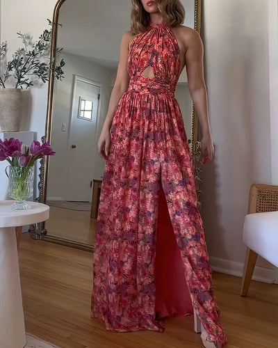 Emma - Elegantes Maxikleid mit Blumenmuster und offenem Rücken