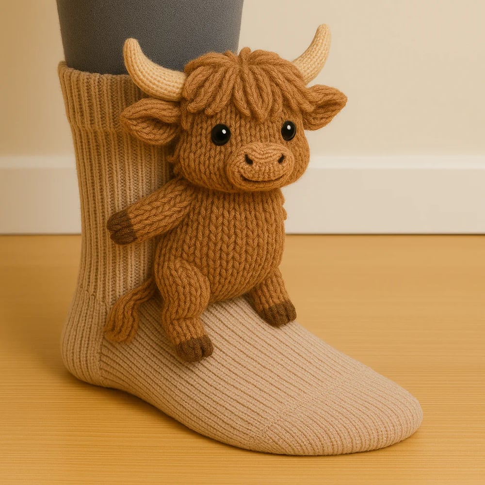 Nora | 3D-Stricksocken mit Hundemotiv