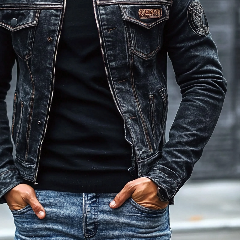 Herren Jeansjacke im Vintage-Stil mit Baseballkragen und tailliertem Schnitt – Hubert
