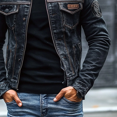 Herren Jeansjacke im Vintage-Stil mit Baseballkragen und tailliertem Schnitt – Hubert
