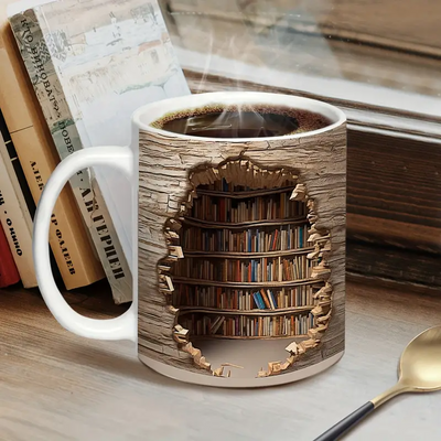 Amalia | Magische Wärmewechsel-Tasse mit Bücherregal-Motiv