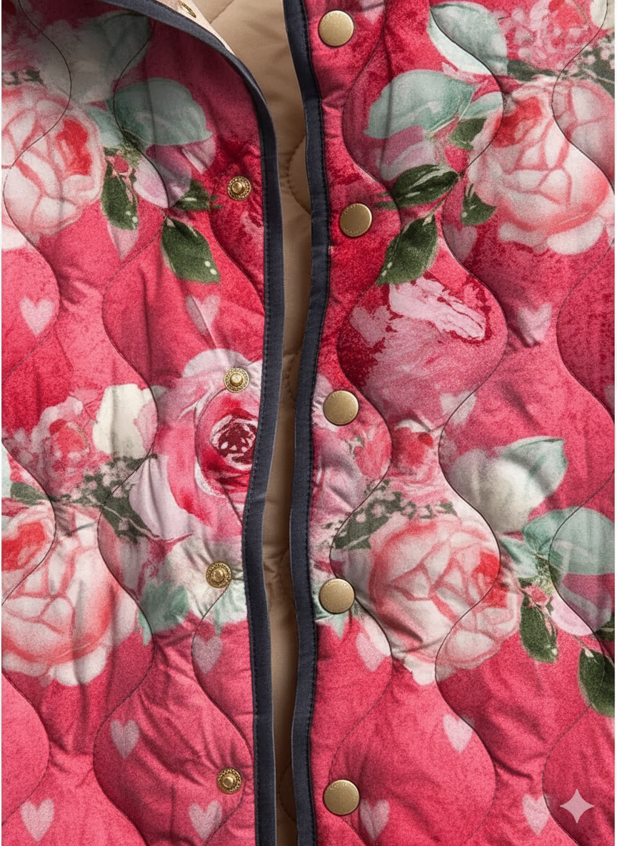 Veste Matelassée Florale Rose Charmante