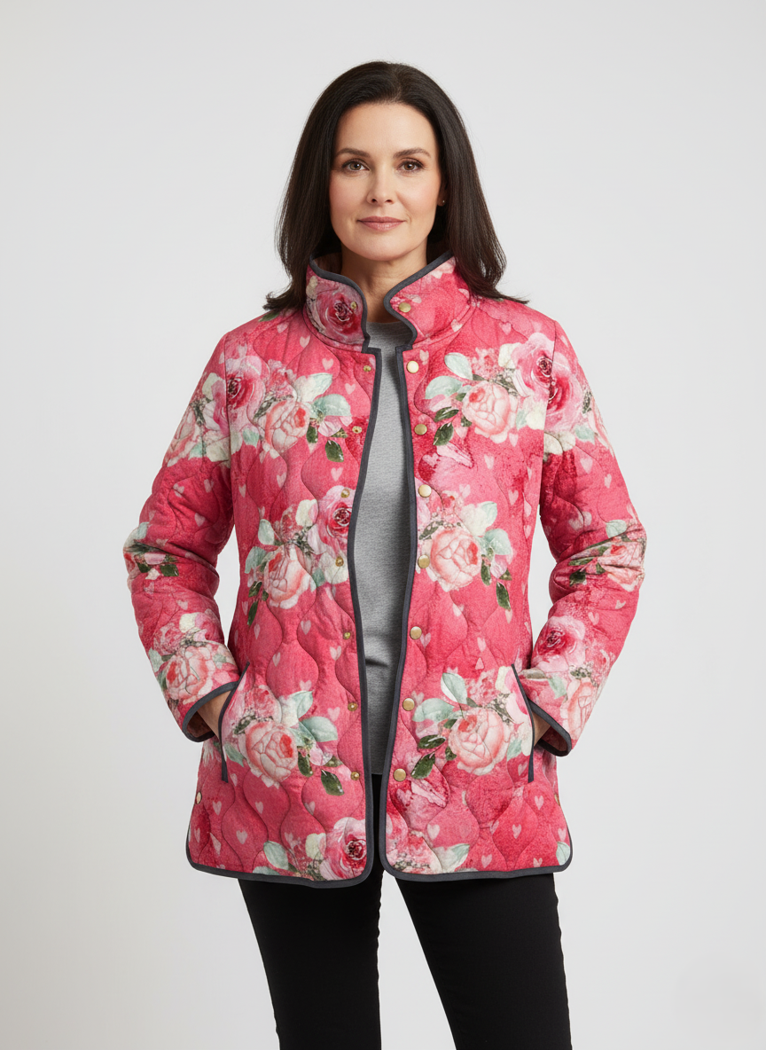 Veste Matelassée Florale Rose Charmante