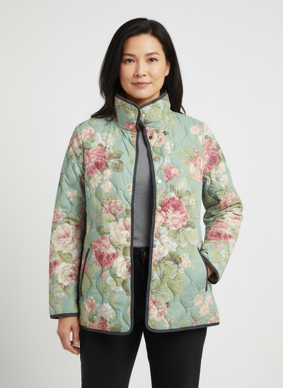Veste Matelassée à Motif Floral Rétro pour Femmes