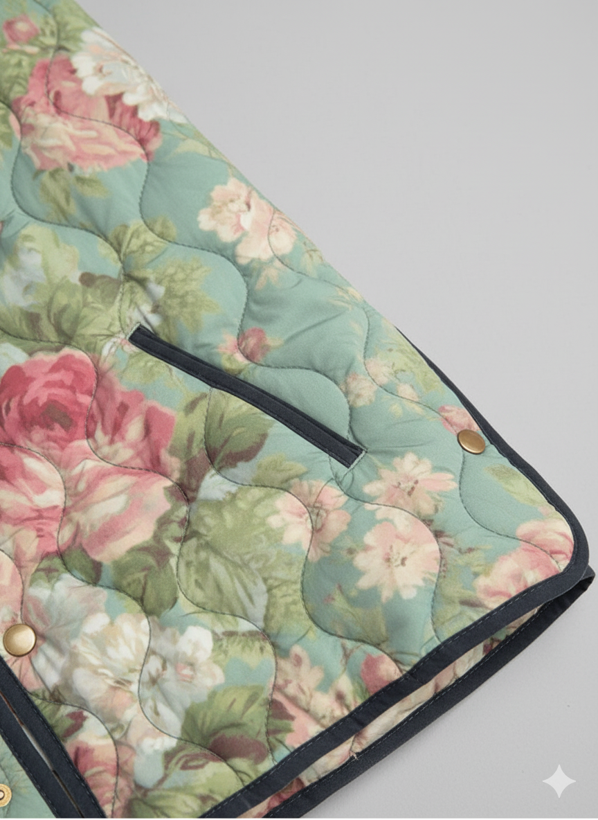 Veste Matelassée à Motif Floral Rétro pour Femmes