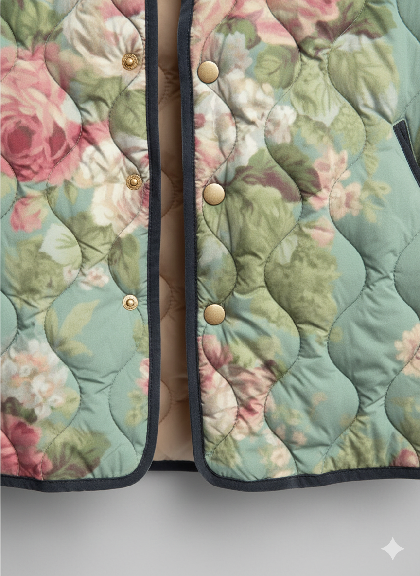 Veste Matelassée à Motif Floral Rétro pour Femmes
