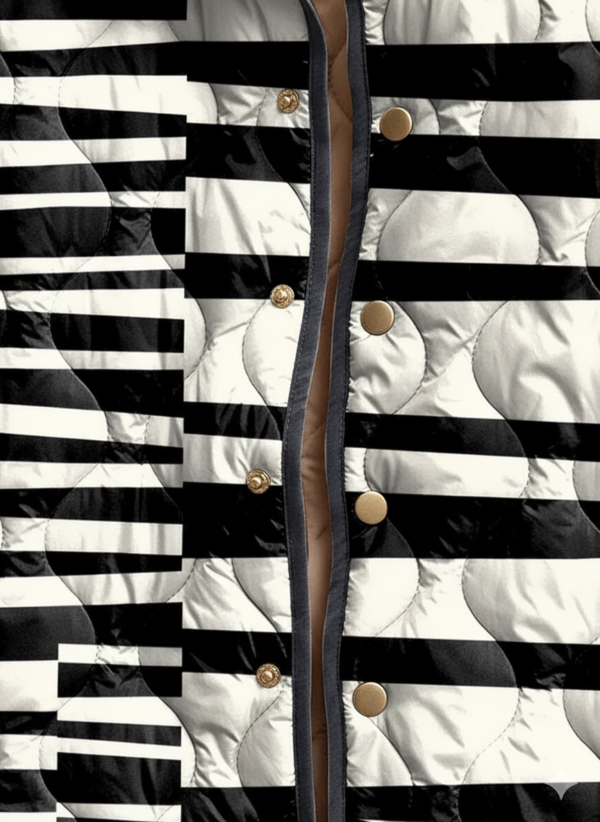 Veste Matelassée Abstraite pour Femmes en Noir et Blanc