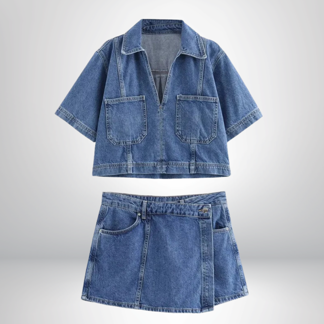 Sofia | V-Ausschnitt Denim Set