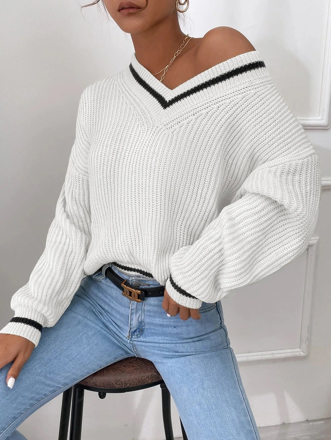Marina | Gestreifter Waffelstrickpullover
