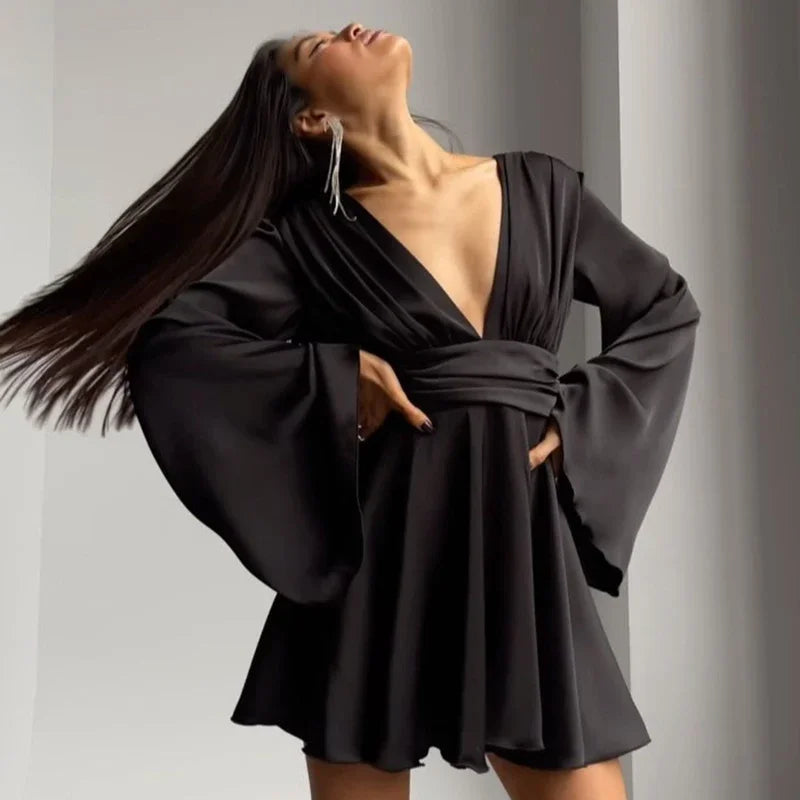 Bernstein - Satin Kleid mit lockeren Ärmeln