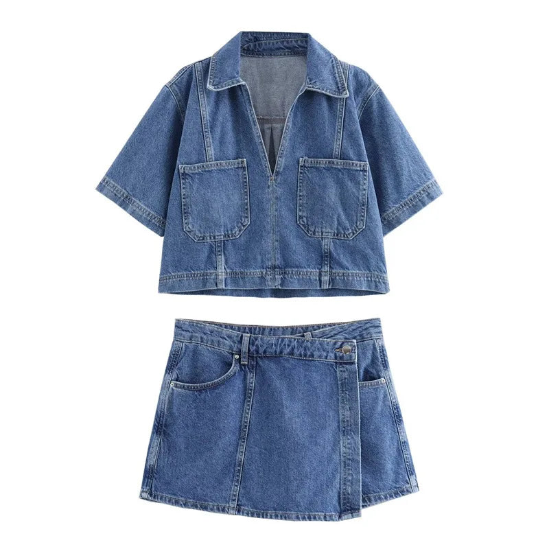 Sofia | V-Ausschnitt Denim Set