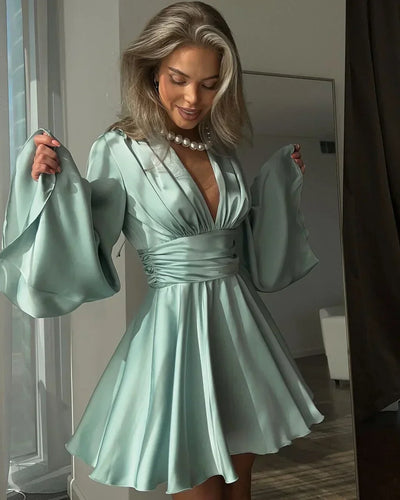 Bernstein - Satin Kleid mit lockeren Ärmeln