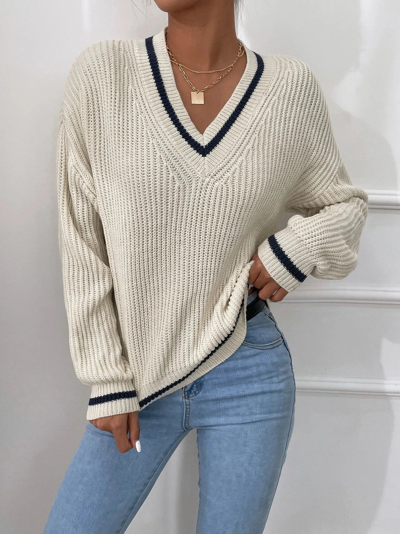 Marina | Gestreifter Waffelstrickpullover