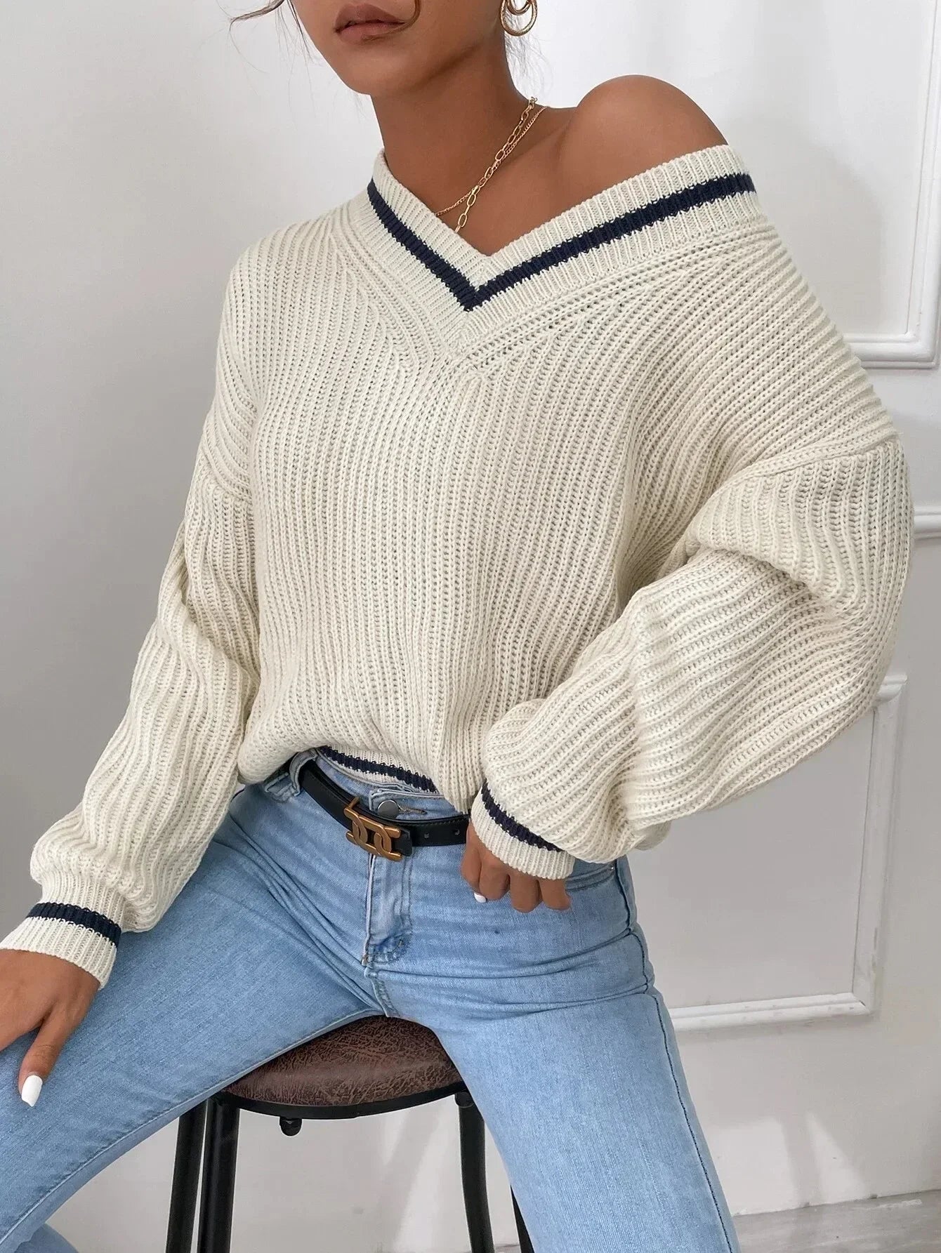 Marina | Gestreifter Waffelstrickpullover