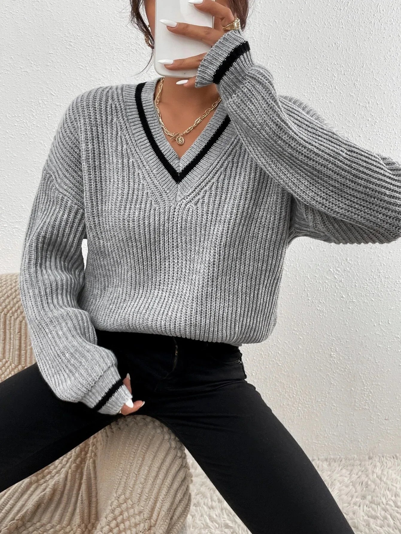 Marina | Gestreifter Waffelstrickpullover