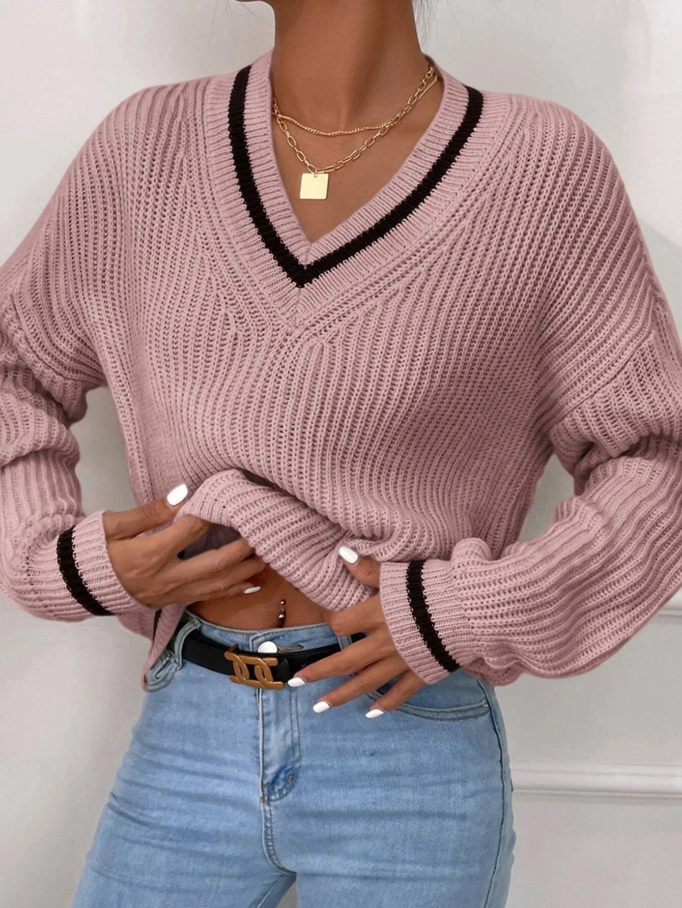 Marina | Gestreifter Waffelstrickpullover