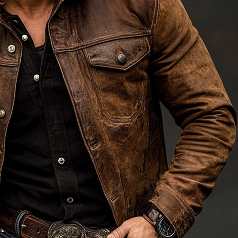 Vintage Herrenjacke aus abgenutztem PU-Leder mit Revers – Modell Szymon