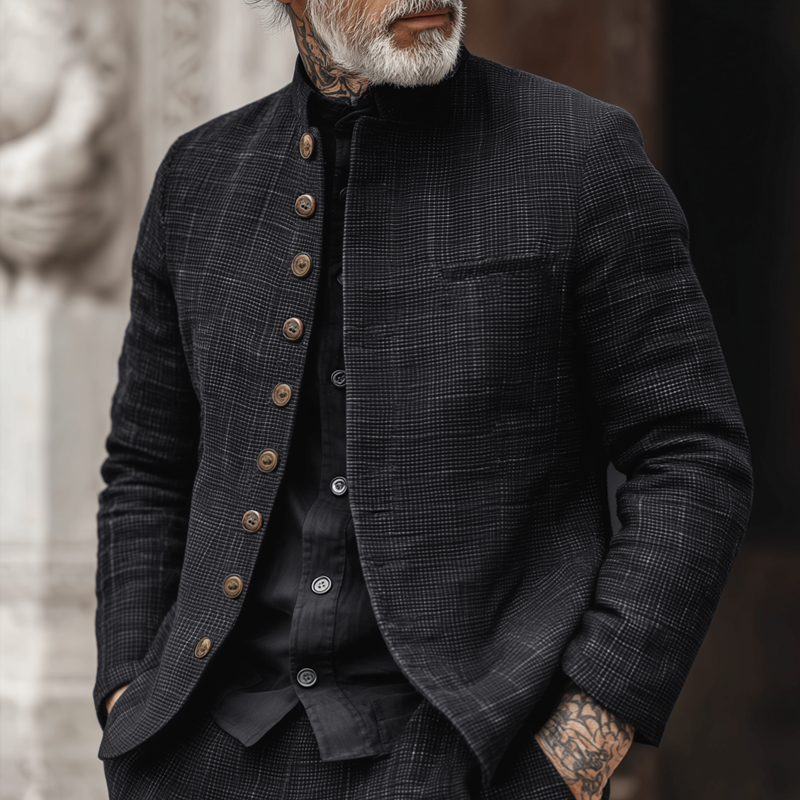 Herren Einreiher kariertes Sakko mit Stehkragen Kacper